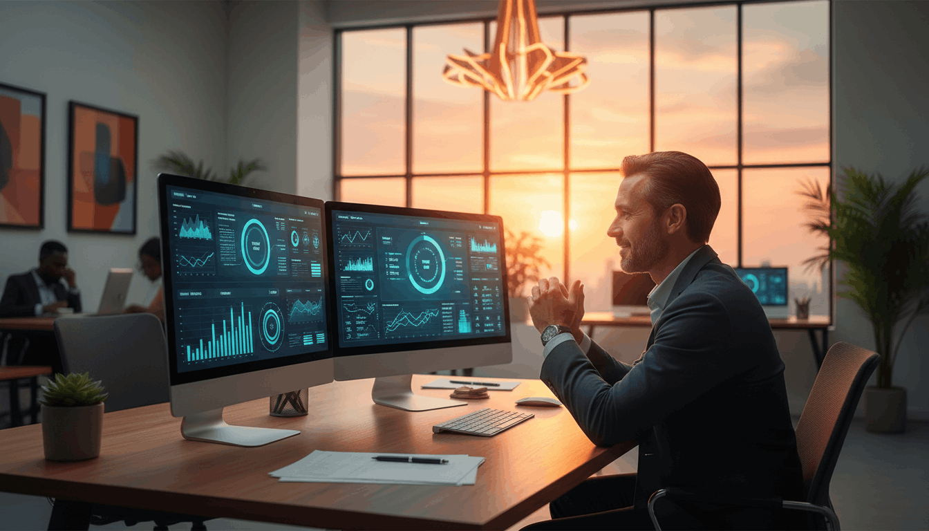 Business owner reviewing analytics and growth metrics in Go High Level