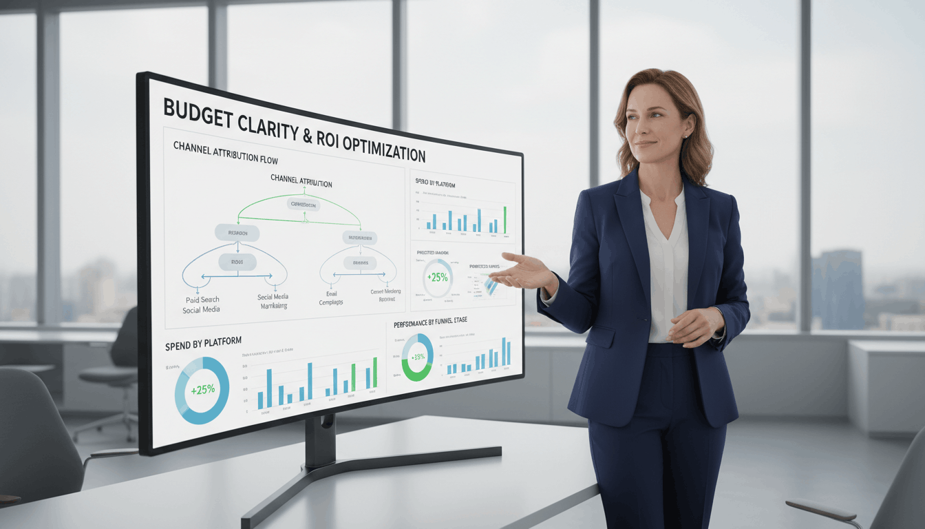 Marketing manager reviewing attribution dashboard and revenue reporting