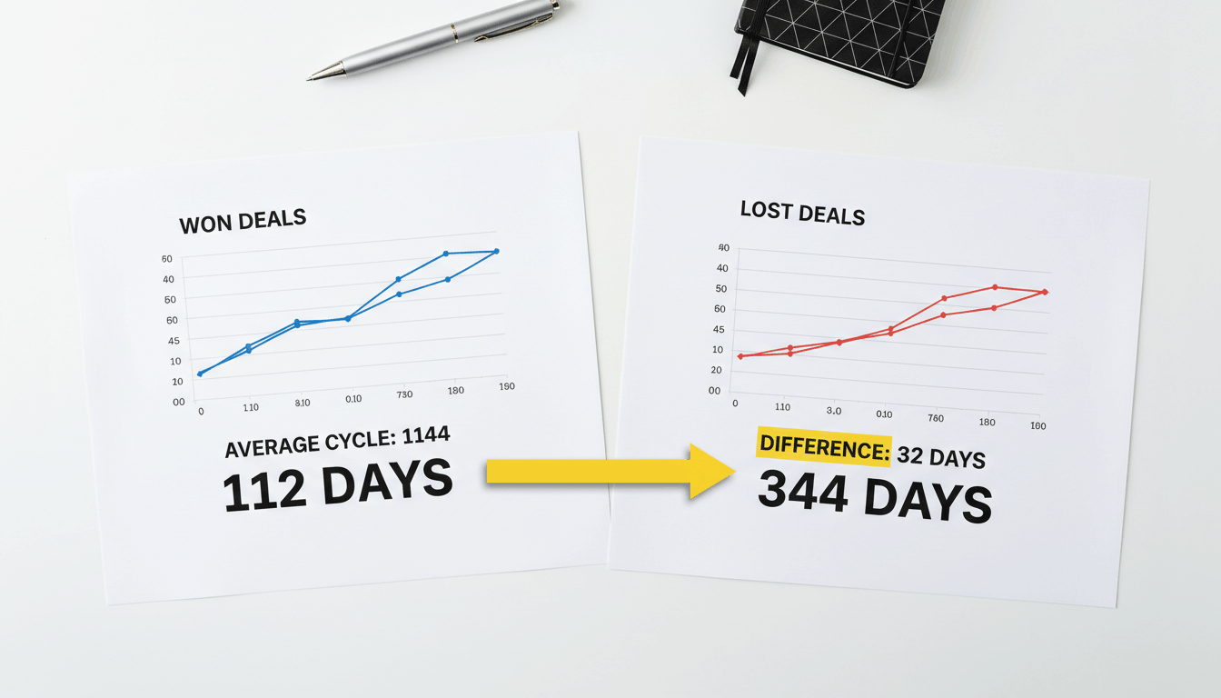 Comparison of won deals versus lost deals showing sales cycle length differences